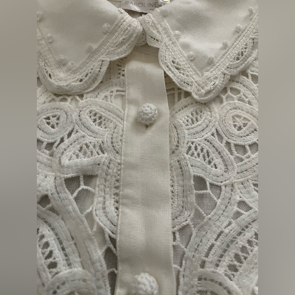 NWT Caroline Constas Ivory Battenburg Lace Button-Up. Size Large - Picture 3 of 7